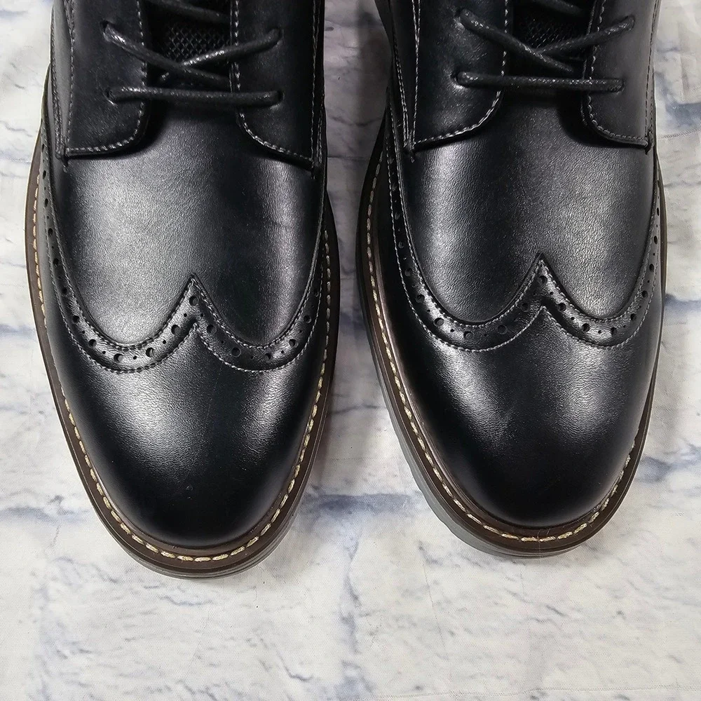 Nunn Bush Wingtip Oxford Mens 10 Black Dual Comfort Brogue Dress Shoes